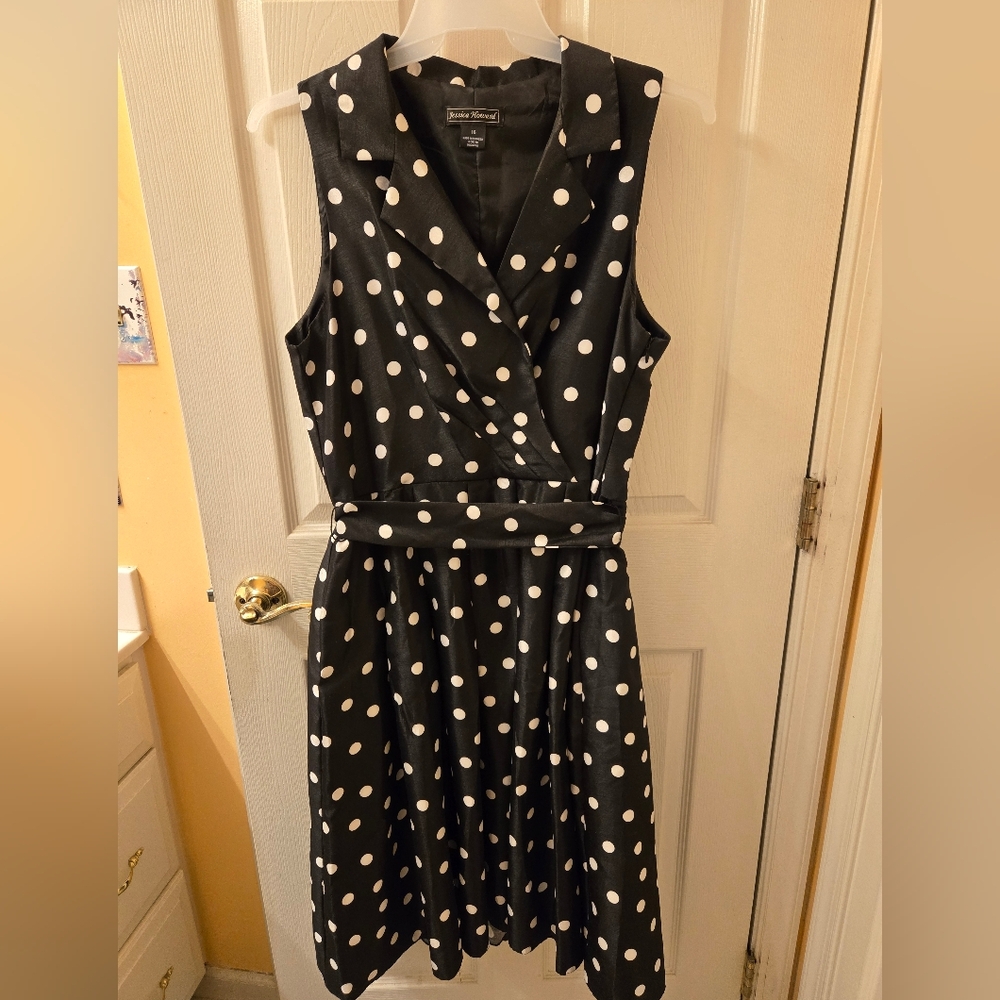 Jessica Howard Black and White Polka Dot Midi Dress